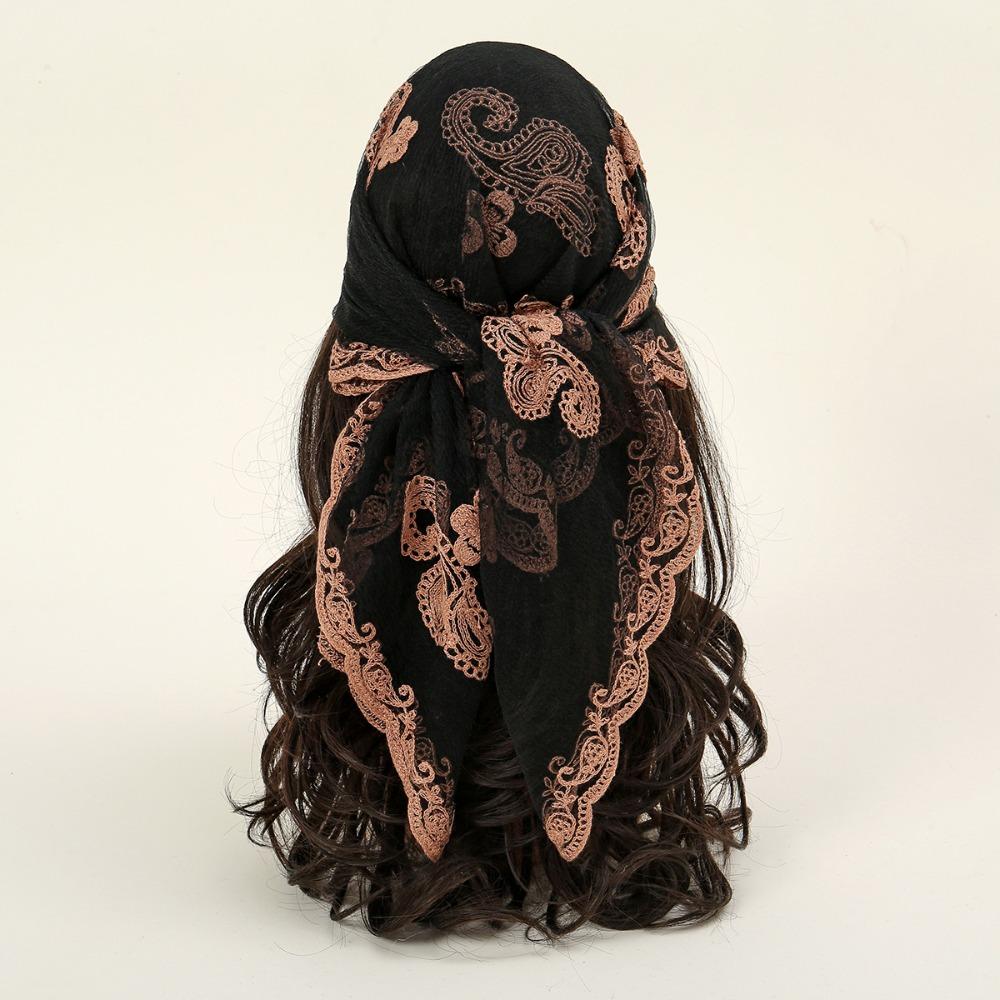 Hollow Out Foulard Bandana Embroidery Lace Handkerchiefs Elegant Hair Scarf Headband  Women