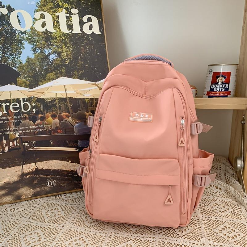New schoolbag female college student solid color large-capacity backpack multi-layer sturdy middle and high school student backpack
