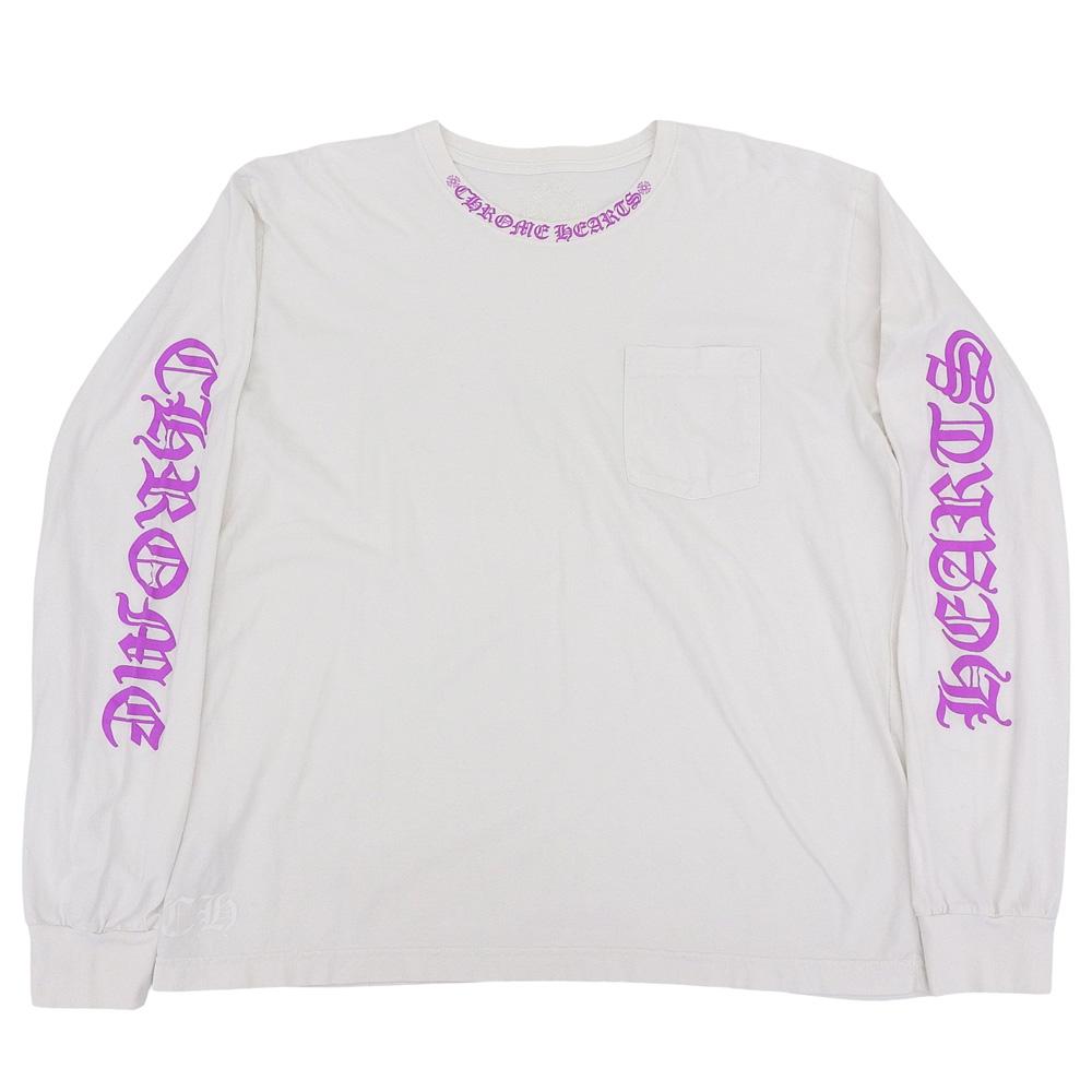 CHROME HEARTS Мужская белая футболка с длинным рукавом с ЛОГОТИПОМ НА ШЕЕ и НАГРУДНЫМ КАРМАНОМ, размер XL, топы XL белыйПодержанный