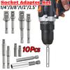 10Pcs Socket Adapter Set Extension Drill Bits Bar Set 1/4 3/8 1/2inch Driver Bit Set Wrench Extension for Electric Screwdriver