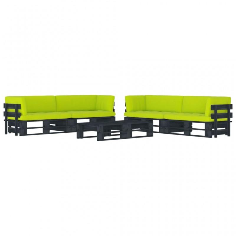 Day and Night - Day and Night Pallet Furniture 6 Pieces and Black Impregnated Pine Wood Cushions