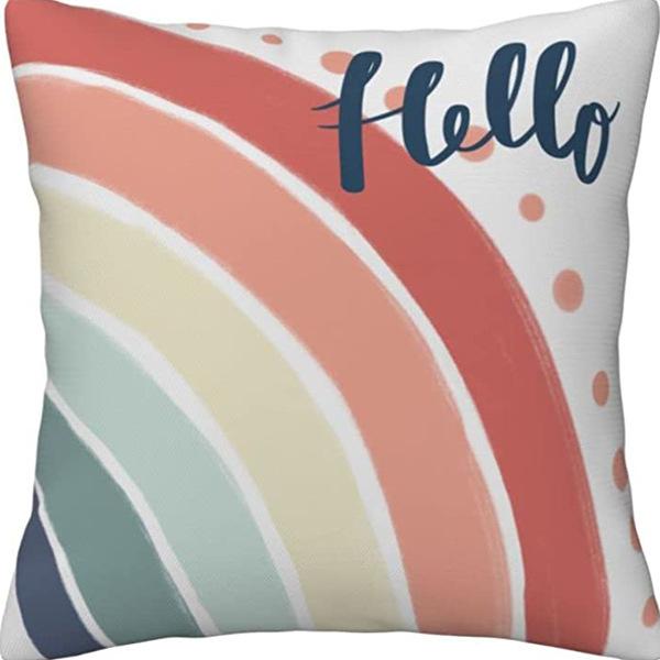 Modern Minimalist INS Rainbow Pillowcase Fresh Printed Linen Cushion Pillowcase Living Room Sofa