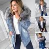 Winter Women Jacket with Furry Hood Thickened Plush Long Sleeves Pockets Button Closure Flap Pockets Coat Short Type Windproof Warm Denim Coat