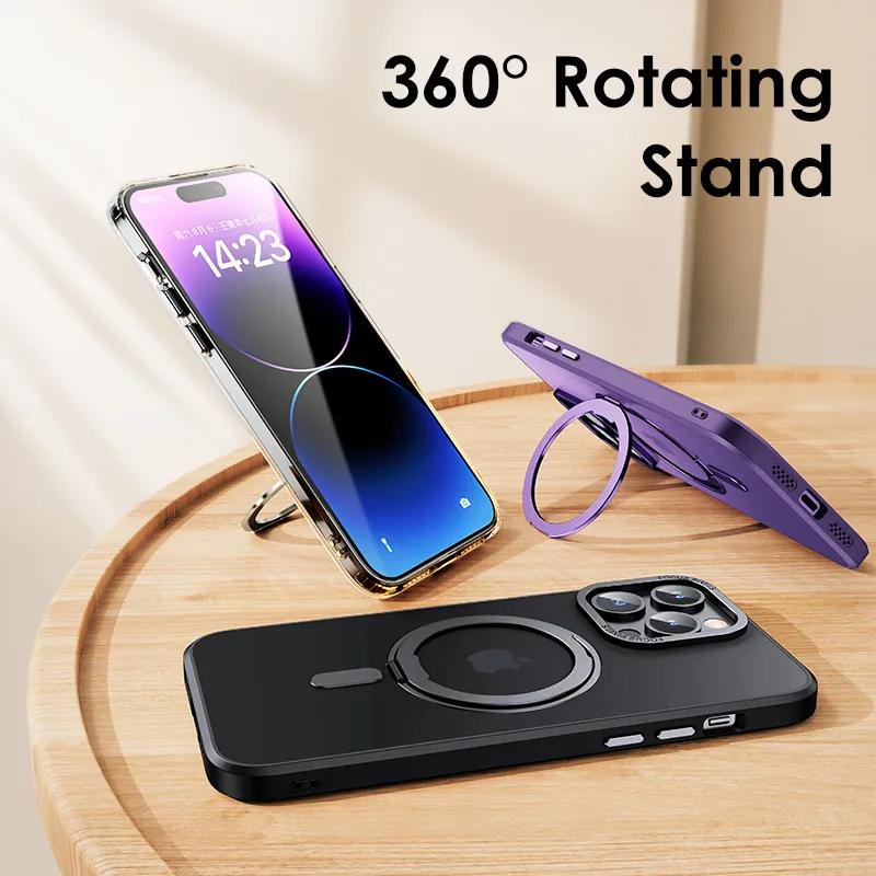 Luxury For Magsafe Magnetic Case For iPhone 15 14 13 12 11 Pro Max Plus Case 360° Rotating Ring Holder Wireless Charging Cover