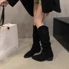 But Knee-high Women's Boots Pleated V-mouth Boots 2025 Autumn and Winter New High-end Slim Stacking Sleeve Boots Women