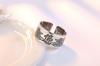 Rockyu One Size Fits All Silver Ring with Heart Sutra 10mm Lotus Flower Buddhist Amulet Antique Style Accessory for Protection from Evil and Good