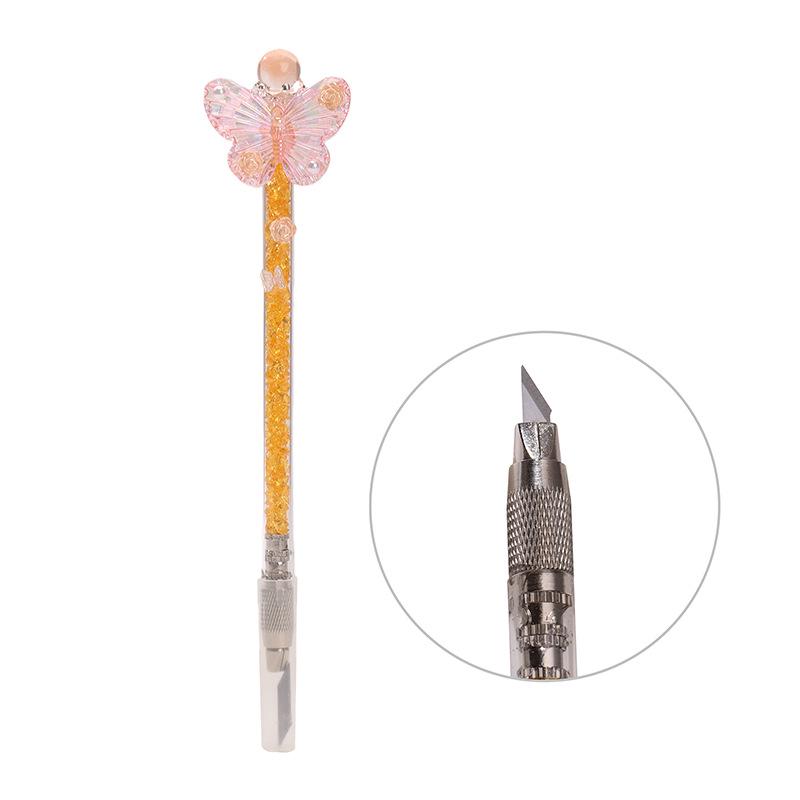 Exquisite Handmade Crushed Stone Butterfly Carving Pen Knife for Journals