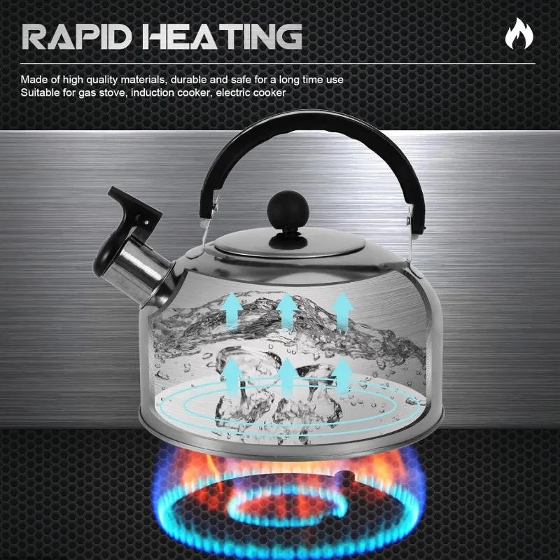 3L Stainless Steel Teapot Whistling Kettle Teapot Stove Gas Water Kettle with Ergonomic Handle for Cooking Camping Trips Outdoor