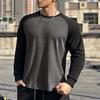 Осень-зима Мужской топ-топ облегающего кроя с о-образным вырезом в стиле пэчворк, эластичный свитер с длинными рукавами, средней длины, для фитнеса, тренировок, бега, повседневной носки, рубашка