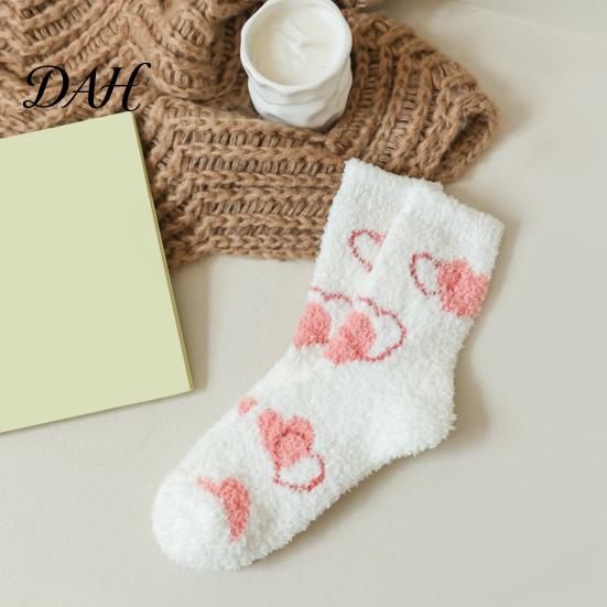 Soft Plush Thermal Footwear Coral Fleece Socks for Women, Crew with Non-Binding Anti Irritation Home Top, Fuzzy Sleep Cute Prints Autumn Winter