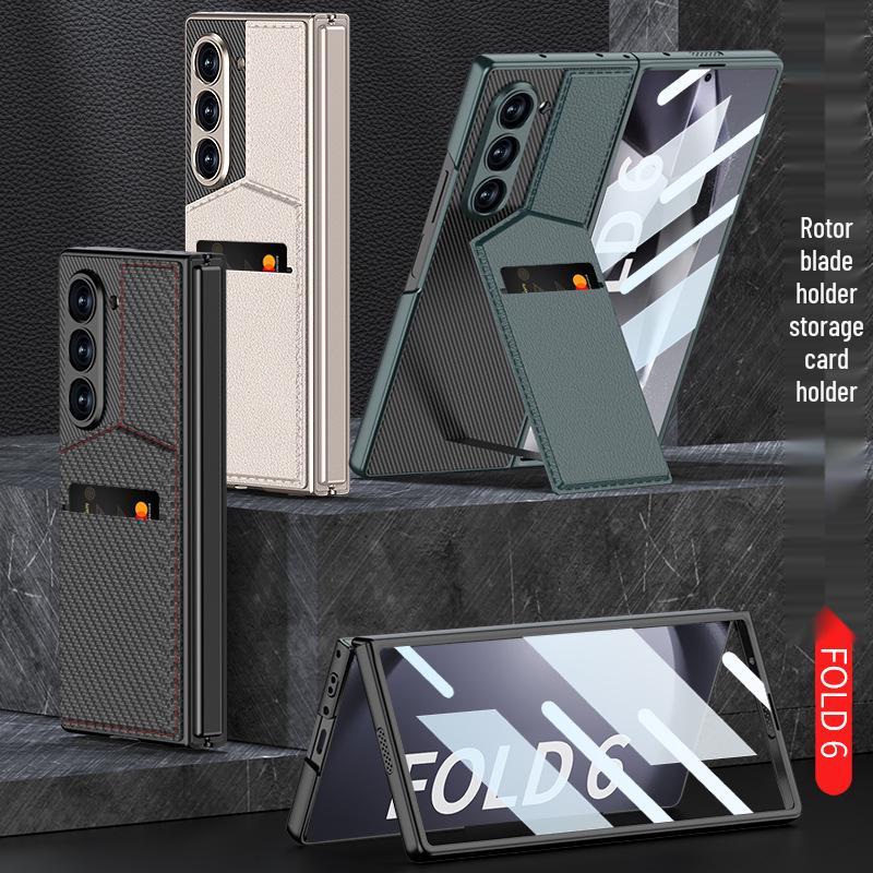 Чехол-подставка с держателем для карт Samsung Z Fold 6 - Премиальная кожа с интегрированной защитной пленкой