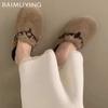 Flats Fur Women Cotton Slppers Designer Buckle Short Plush Mules Shoes 2025 Trend Winter Casual Warm Cozy Snow Botas De Mujer