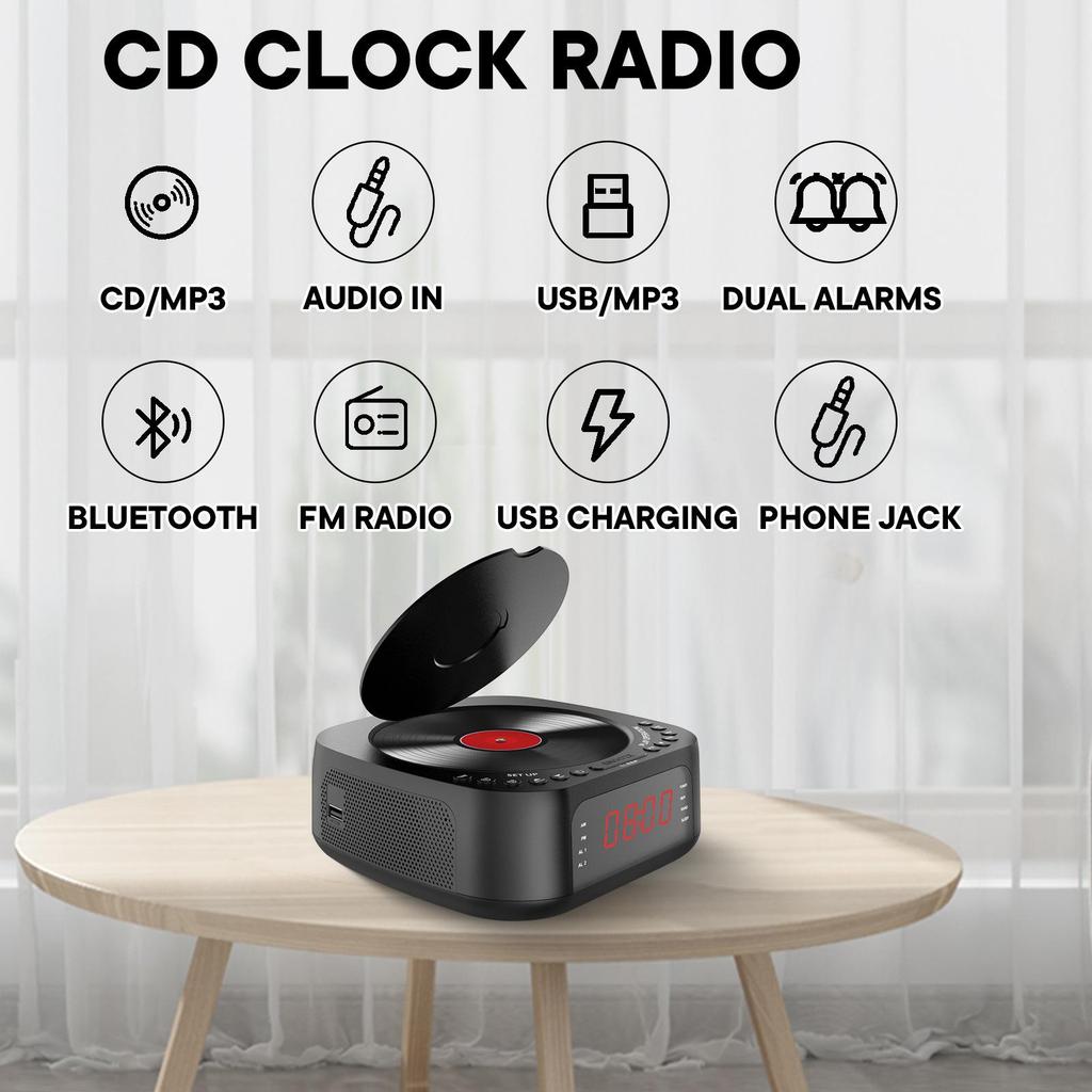 Многофункциональный CD/MP3-плеер Five In One, Bluetooth USB, два стереодинамика, дисплей часов, будильник