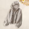 Women Fall Coat Hooded Solid Color Long Sleeve Zipper Closure Loose Pockets Elastic Cuff Thin Soft Breathable Short Coat