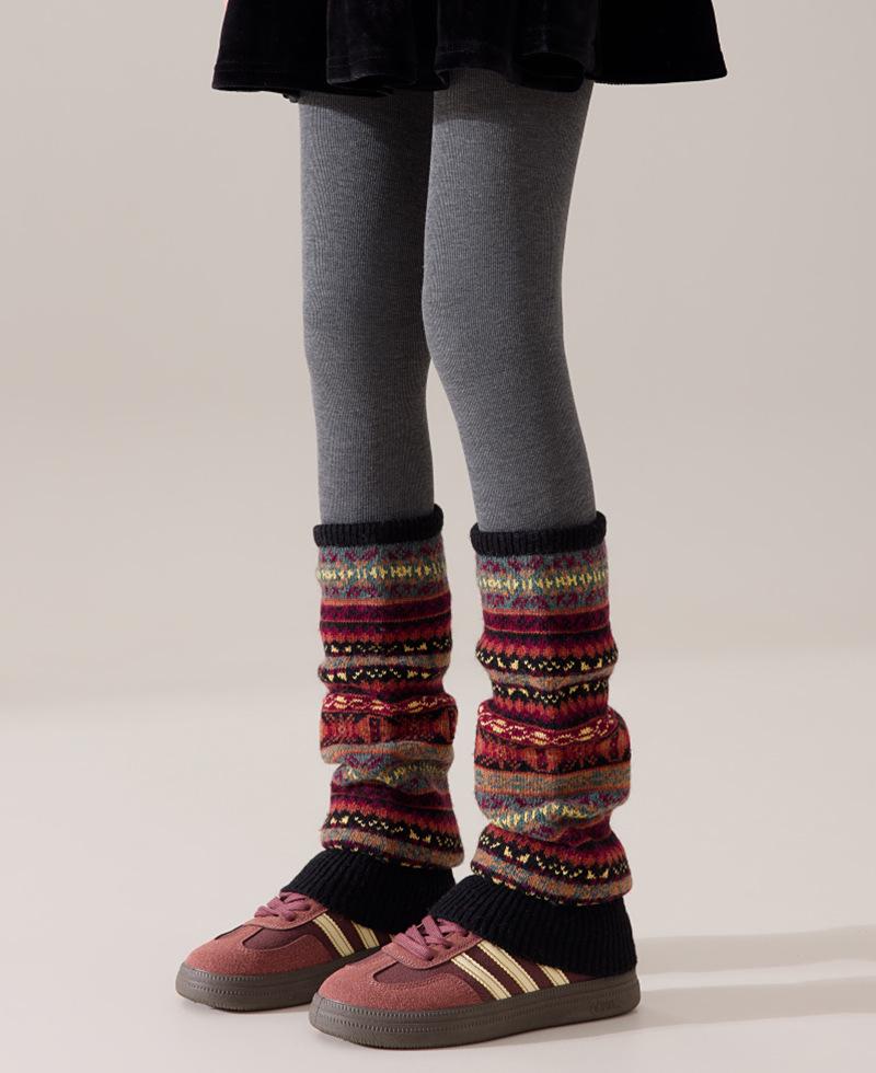 Флуоресцентные камуфляжные богемные шерстяные гетры выше колена для женщин