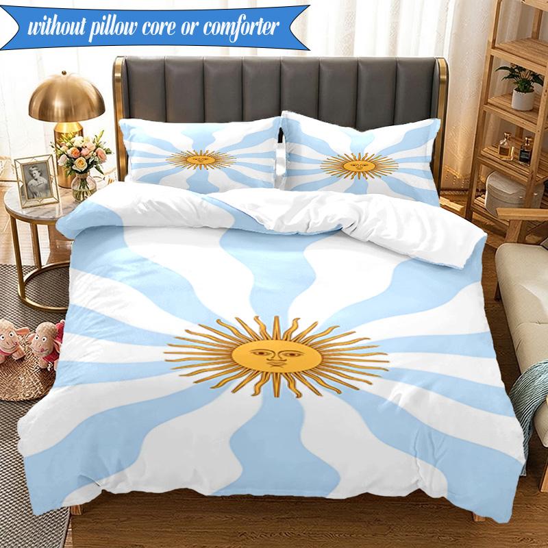 3PCS Argentina Flag Design Bedding Set 2D Printing (Includes 1 Duvet Cover + 2 Pillowcases Coreless), Bedroom decor,Fan gift