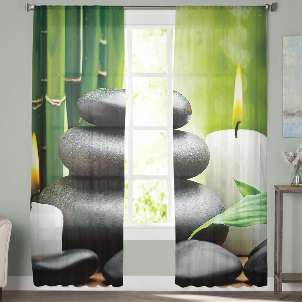 Zen Stone Bamboo Candle Curtain For Living Room Transparent Tulle Curtains Window Sheer For The Bedroom Accessories Decor