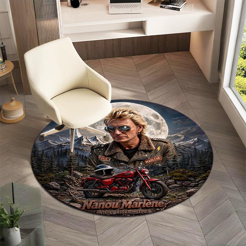 French legendary rock singer and actor Johnny Hallyday Round Carpet Soft Home Decoration Corridor Table and Chair Anti slip Outdoor Floor Mat rug H25