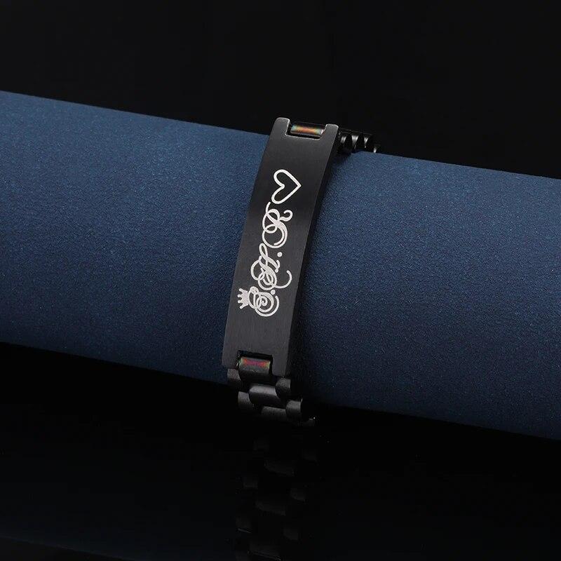 Женский браслет с именем по индивидуальному заказу из нержавеющей стали, черный цвет пистолета, титановый браслет, ювелирные изделия, подарок на день Святого Валентина