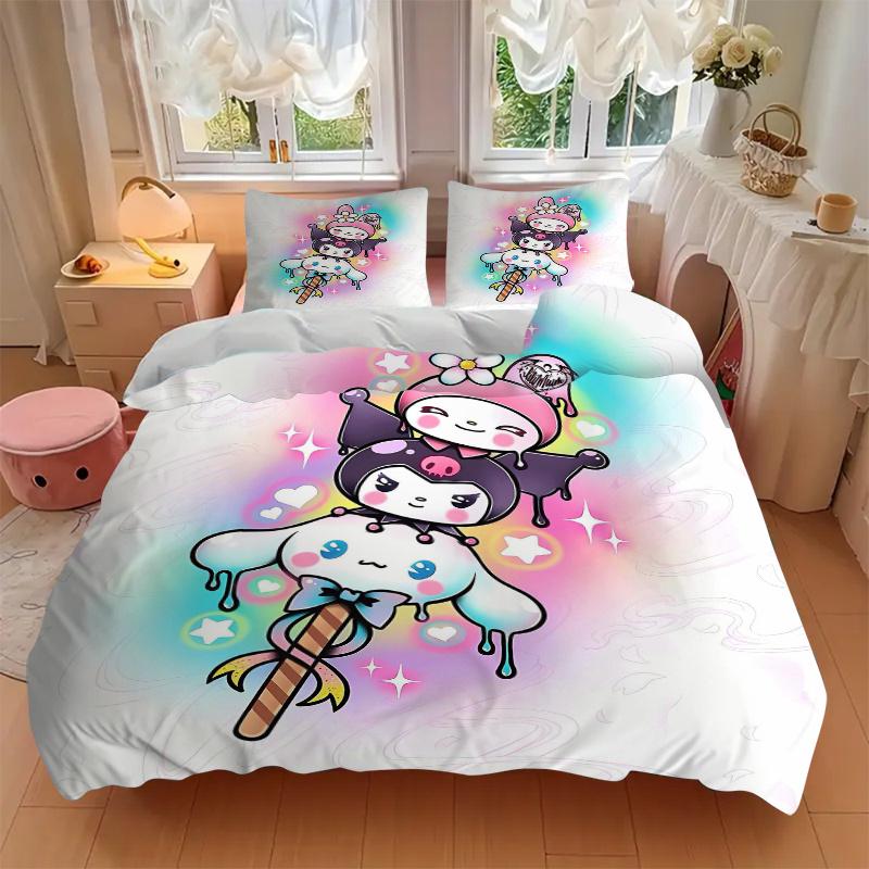 3pcs Sanrio Character Series Bedding Set, Including 1 Quilt Cover and 2 Pillow Shams, Without Filling, Soft and Comfortable Home Bedroom Fab