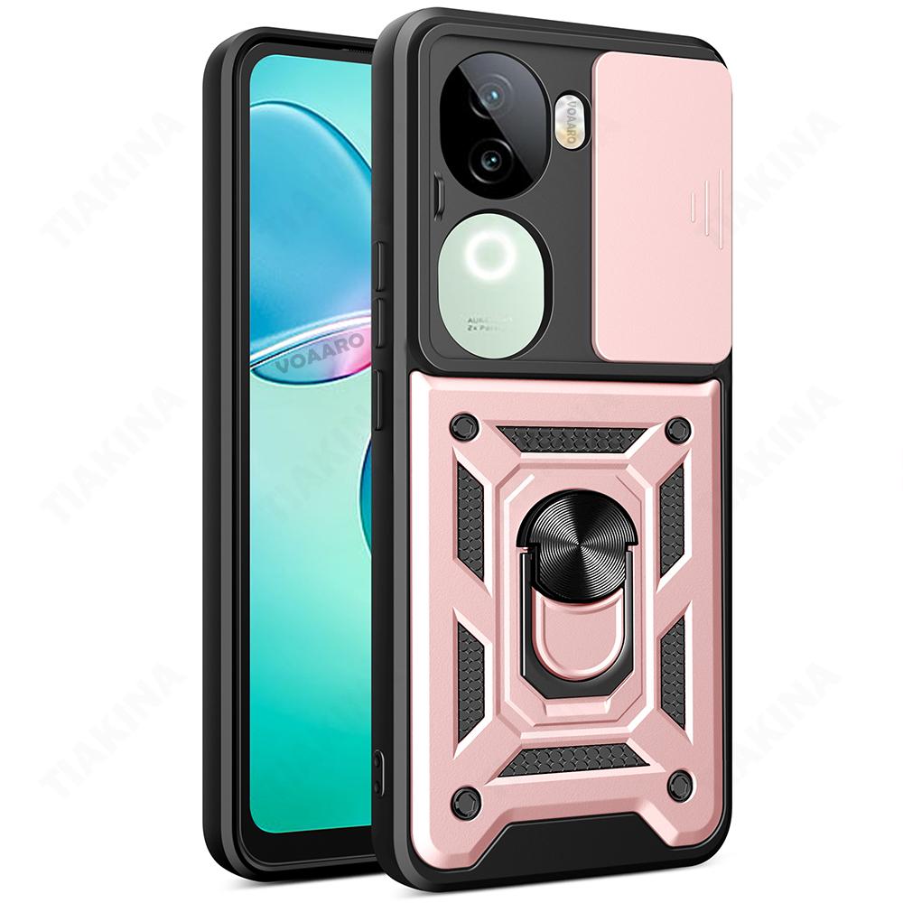 Чехол-книжка Slide Lens Armor для Vivo IQOO Z9S 5G Global Case Магнитное кольцо-подставка Держатель Крышка для Vivo V40E 5G Global Case Задняя крышка Capa