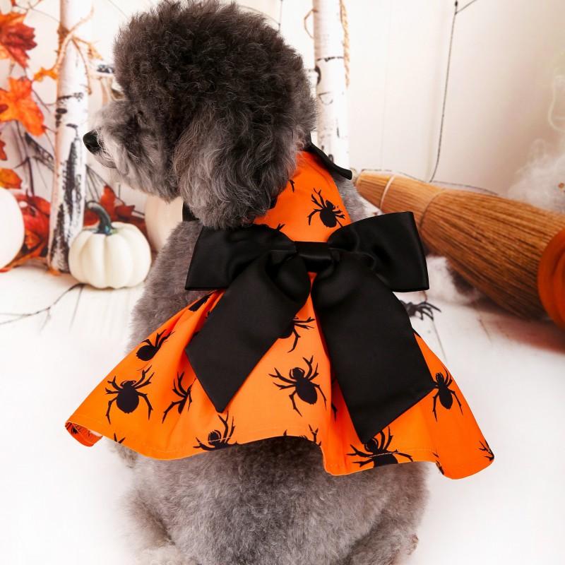 Pet Dog Dress Halloween Costume Spider Theme Christmas Outfit Female Dogs XS To XL