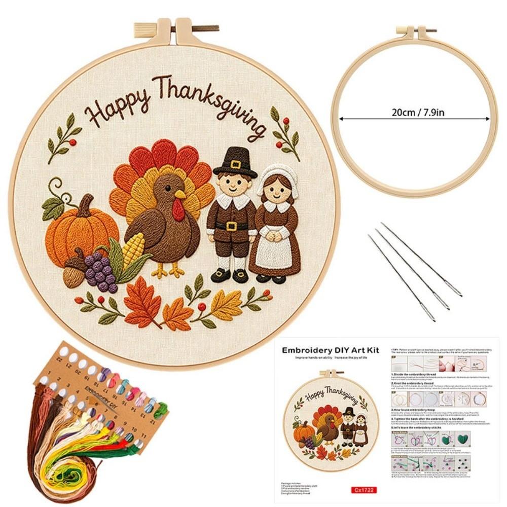 With EN Instruction Happy Thanksgiving Day Embroidery Kit Embroidery Pattern Kit Thanksgiving Day