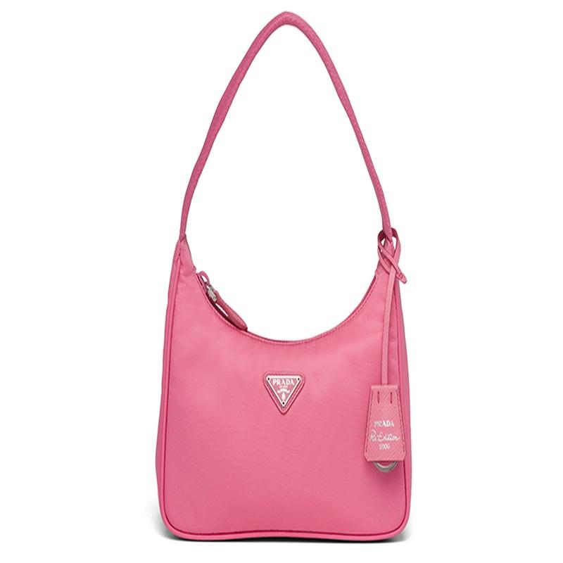 Prada 2000 Triangle Label Nylon Nylon Bag Underarm Bag Handbag Shoulder Bag Women's Begonia Pink Dark Pink