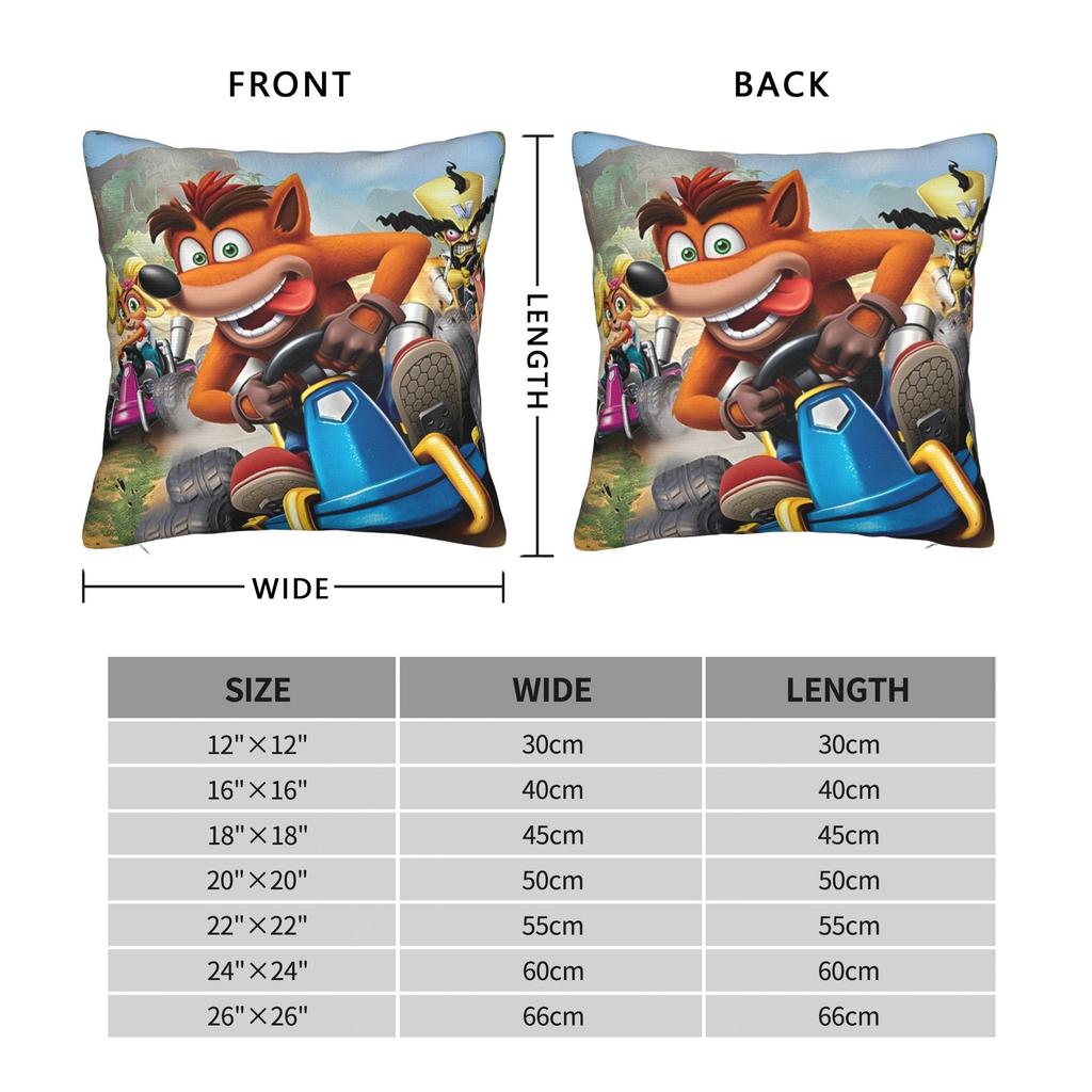 Crashs Bandicoots Cartoon Pillow Covers Merch Printed Cushion Cover Decorative Video Game Pillow Case Cover Bed Multi Size