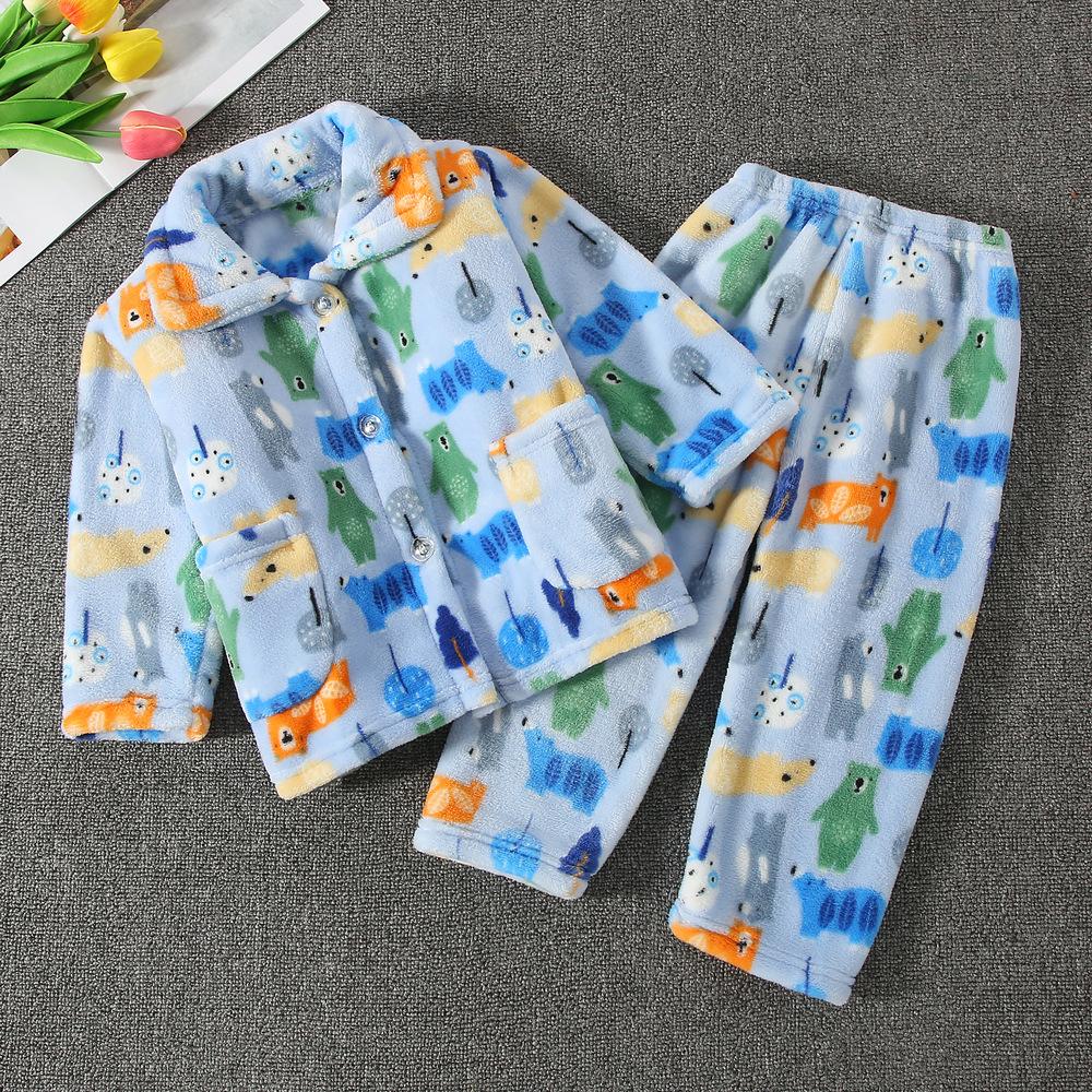 Flannel Children'S Pajamas Autumn And Winter Coral Fleece Boys' Baby Children'S Loungewear Set