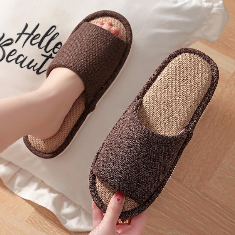 Новинка 2024 года для женщин и мужчин, льняные тапочки из хлопка и конопли, женские нескользящие дышащие тканевые тапочки на толстой подошве, весна-лето-осень