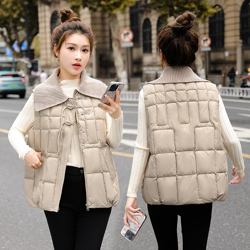Winter small short down cotton vest new lapel fashion versatile outer wear vest foreign style loose vest
