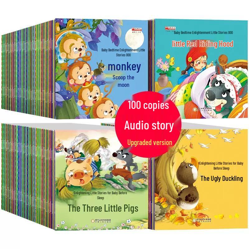 Free Shipping Baby Bedtime Story Picture Books Set: 100 Volumes for Ages 0-6, Colorful Illustrations, Early Education Fairy Tales with Pinyin.