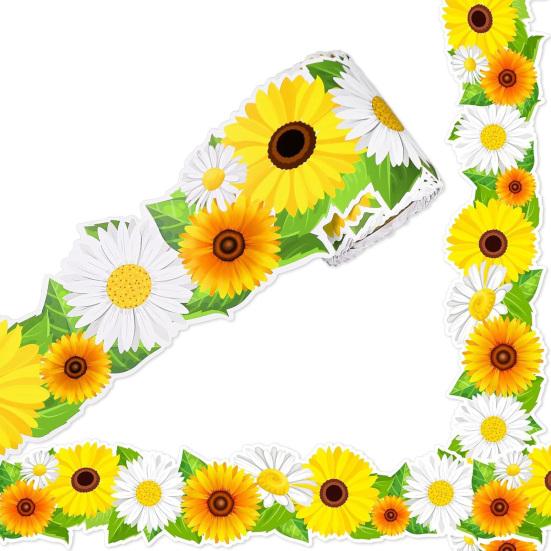 Yousheng Sunflower Bulletin Board Border Roll Self-Adhesive Classroom Decor Floral Trim for Blackboard Whiteboard DIY Wall Decal