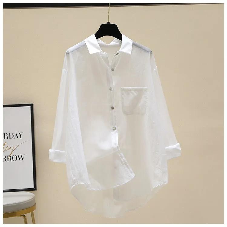 Женские свободные универсальные летние топы с защитой от солнца в корейском стиле, повседневные однотонные топы, модная простая шикарная верхняя одежда, тонкие мешковатые