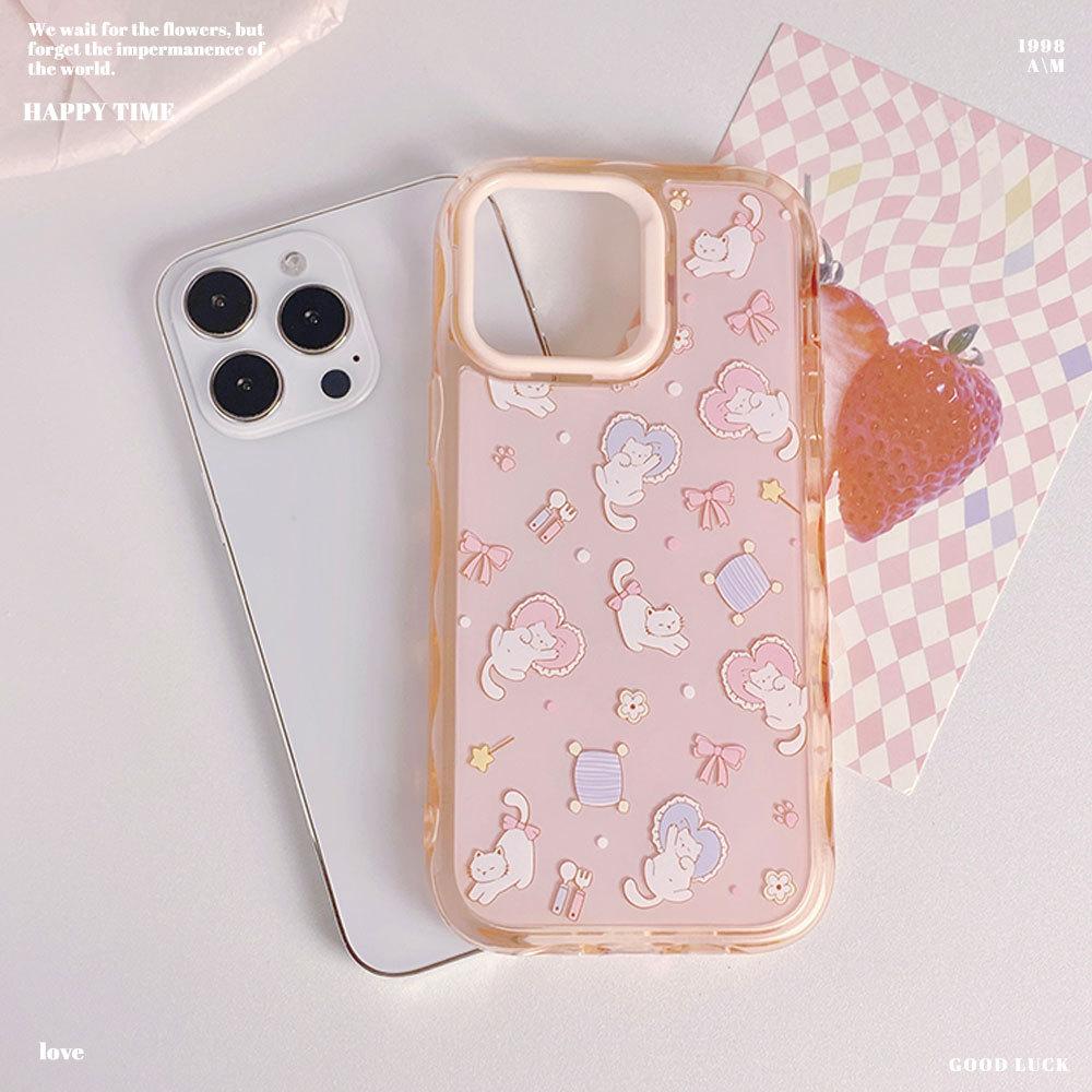 Cute Kitten Suitable for Apple 16 Mobile Phone Case Iphone15 Protective Case 14 Corrugated 13 Cartoon 12 Anti Fall