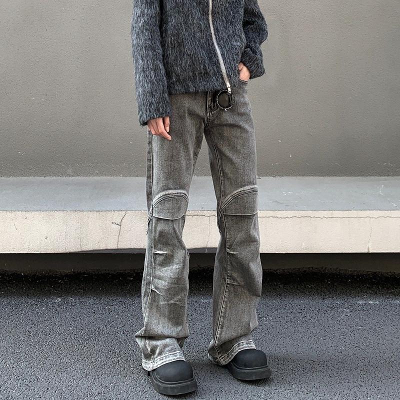 Модные ретро расклешенные джинсы с потертостями мужская одежда стиль Пустоши наколенники джинсовые брюки повседневные брюки High Street новые