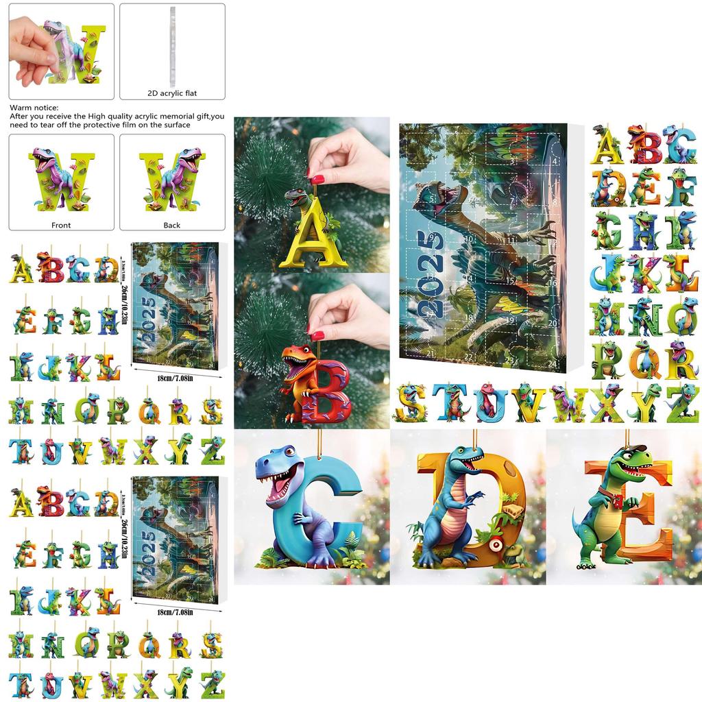 Christmas Dinosaur Letter Ornaments With Countdown Calendar For Holiday Decor And Gift Giving