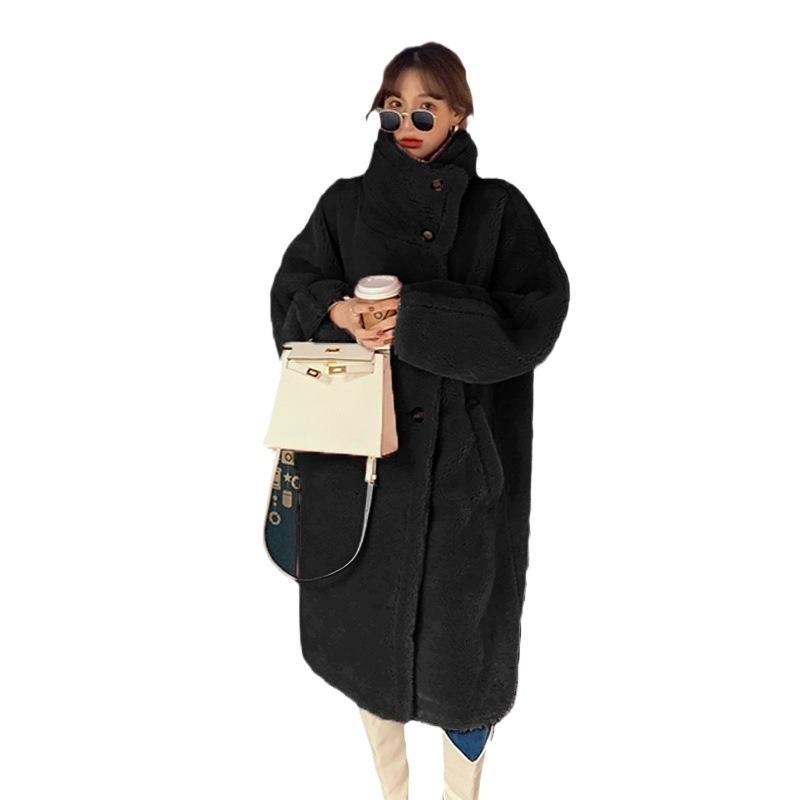 New autumn and winter casual plush jacket women's fur coat long stand-up collar European and American temperament fashion