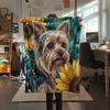 Sunflowers and puppies Print Flannel Blanket,High quality Comfortable for All Seasons,Home Decor,Warmth and Comfort,Perfect for Christmas Gifts