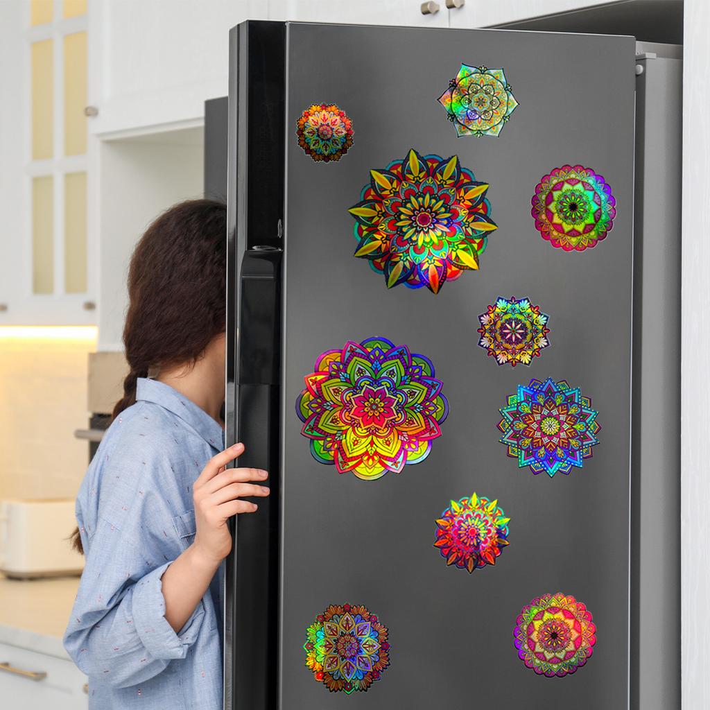 Ls13502 Лазерный Материал Постепенное Изменение Красочный Цветок Мандалы Наклейка На Стену Угол Обзора Разные Узоры И Цвета