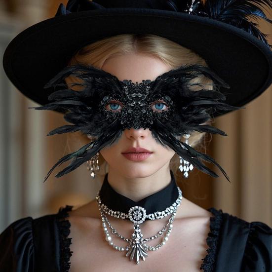 Маскарадная маска с перьями для женщин, готическая маска на поллица для венецианской косплей-вечеринки, Хэллоуина, Марди Гра, Рождества