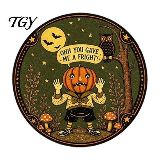 Wall Mounted Metal Decor Retro Halloween Sign, Round Decorative Vintage Illustration Sign Rustic Art for Living Room Party Decoration Festive