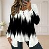 Women Plus Size Square Neck Long Sleeve Button Detail Layered Front Black White Printed T Shirt