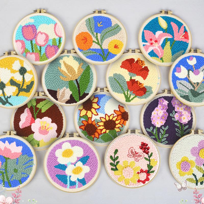1 Набор Вышивка Цветочный Узор DIY Вышивка Иголкой с Пробивкой Набор для Начинающих Плетение Инструменты для Вышивания Крестиком