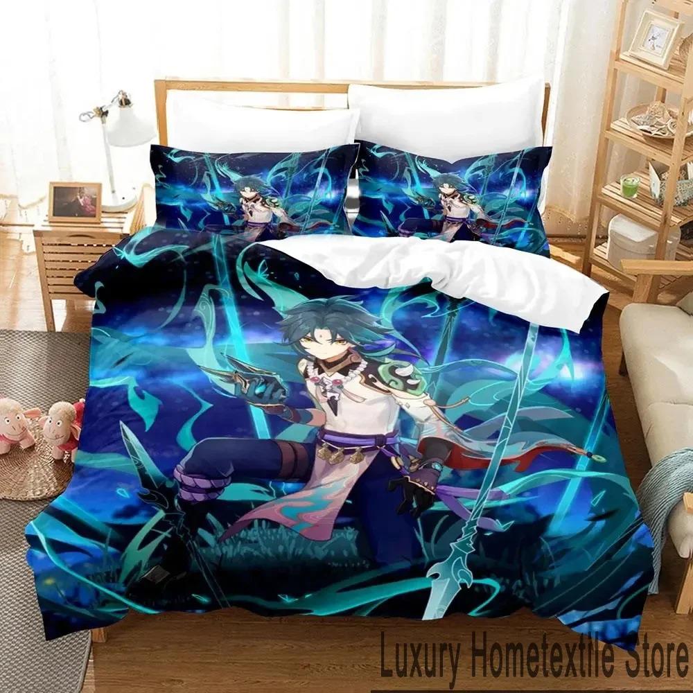 3D Genshin Impact Xiao Anime Bedding Set Duvet Cover Bed Set Quilt Cover Pillowcase Comforter king Queen Size Boys Adult Bedding Tool