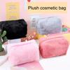 Cute Fur Cosmetic Bag Large Capacity Portable Soft Fuzzy Plush Solid Color Travel Washing Toiletry Makeup Case Plush Pen Pouch