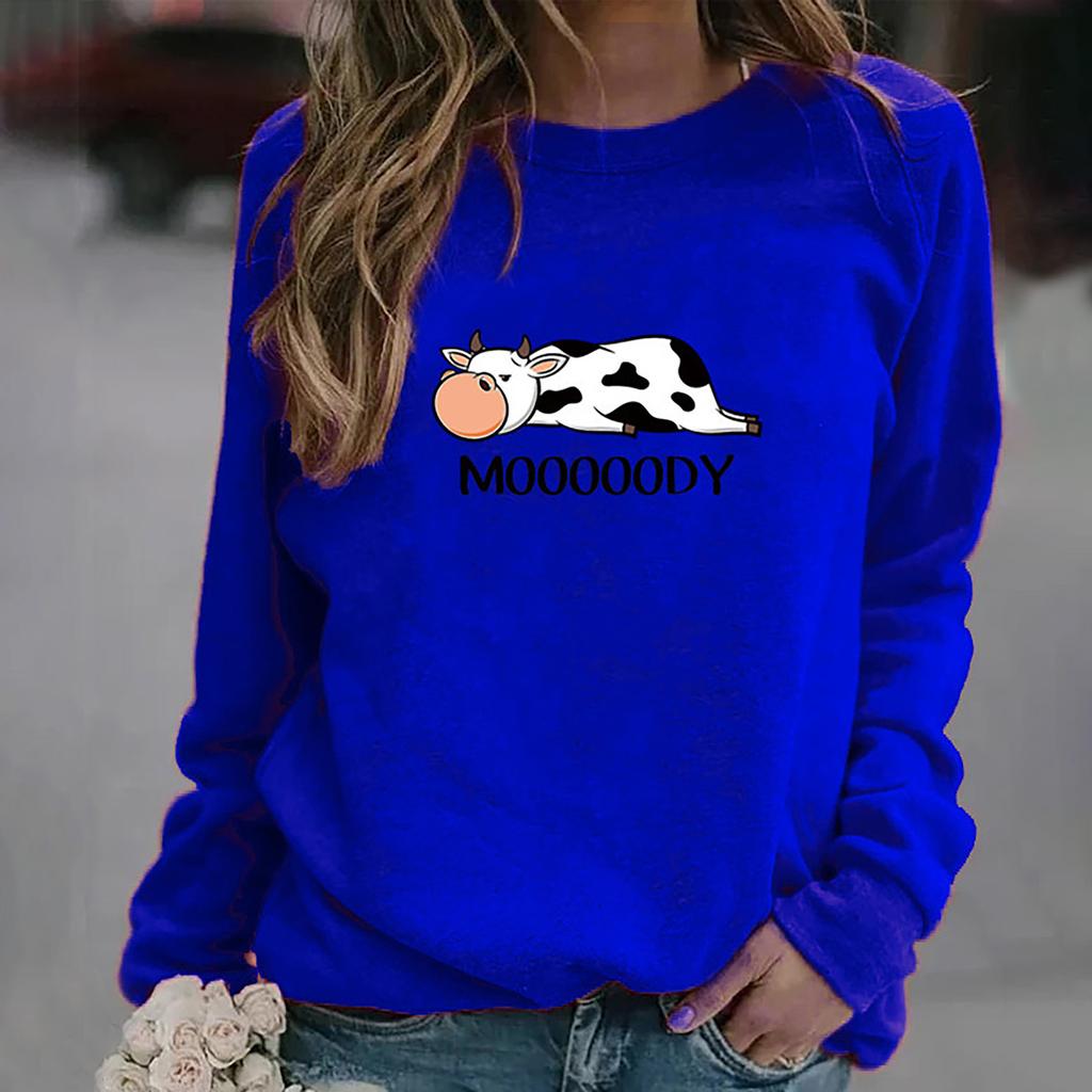 Женский модный свободный свитер с круглым вырезом и длинными рукавами с принтом коровы, топ