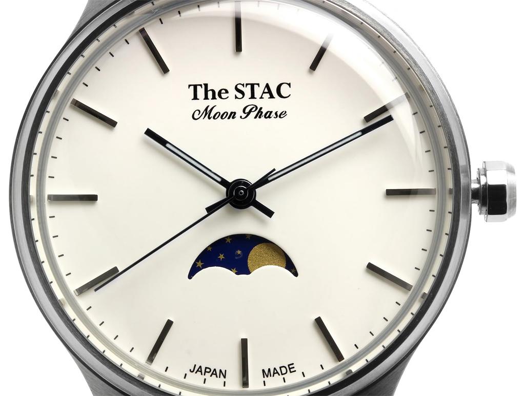 Часы STAC Made in Japan Domestic Watch 36 мм, старинные, ретро, унисекс, с фазами Луны, белые, коричневые, из крокодиловой кожи [The Stack] мужские, женские, ST-MF001