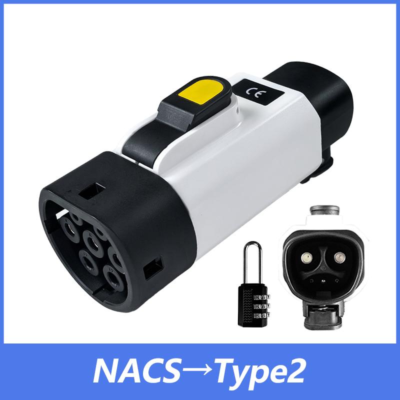 ONDO6 EVqiaoyi Адаптер для электромобилей NACS на Type2 32A 7 кВт, преобразователь для зарядки электромобилей Type2 от зарядной станции Tesla для автомобилей стандарта ЕС